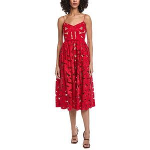 Self-Portrait Womens  Embroidered Midi Dress, Red